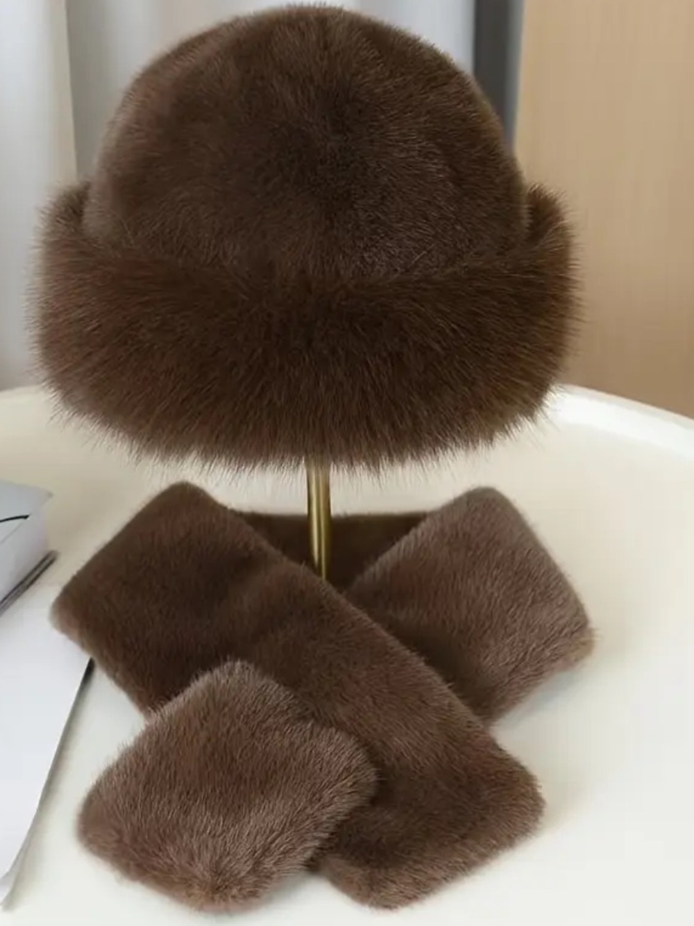 NWT Brown Faux Fur Hat and Scarf Set - Women Accessories